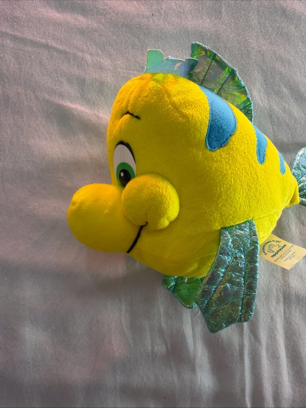 Disney Yellow & Blue Flounder Plush Fish with Shimmery Green Fins